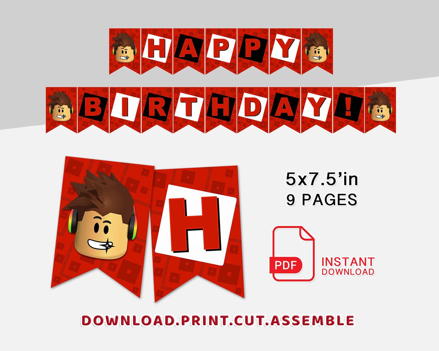 Roblox Happy Birthday Banner Digital File Printable Banner Instant Download Roblox Party